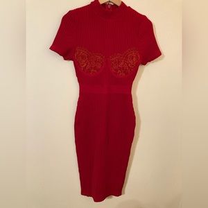Red Knit Lace Bustier Dress